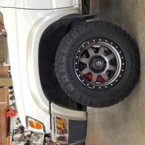 fuel trophy wheels. 17 x 8.5 -6. Goodyear Wrangler Duratracs - 265/70/17