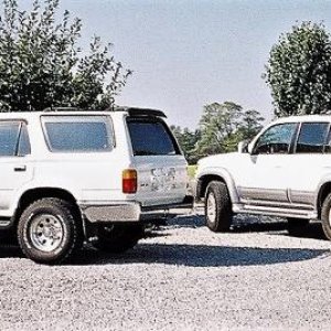 1990 SR5 and 2000 LTD 4Runners
Before we sold the 1990.
Also before lift kit and tires put on the 2000 LTD.
Sorry for pic quality, taken in 2006.