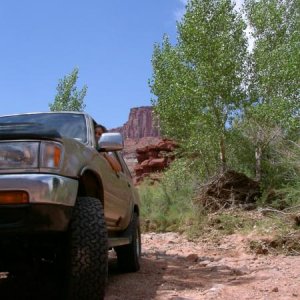 96 T4Runner.  Backing into a shady picnic spot. Near Moab, UT.