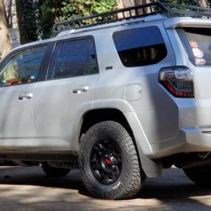 Rola roof rack, TRD wheels with Falken Wildpeak tires 265/70/17, blackout emblems