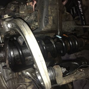 XREAS coilover rust-welded to strut tower, LCA removed