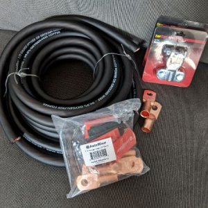 Acquiring parts for the CS144 upgrade. 1/0ga. OFC wire, pure copper lugs, and to top it all off, more cheapo battery terminals from Walmart
