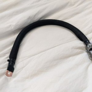 My first complete 1/0 cable is made. For the copper lugs, I melted solder in each of the lugs (filling the lug up with small-ish pieces caused the mel