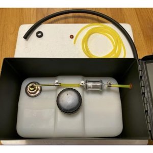 Diesel tank inside Fat 50 mmo can. Standpipe on left connects to fuel filter inside the ammo can. The fuel line from the fuel filter then runs under t