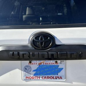 Close up of Plasti Dip on back emblem with ABS Toyota symbol