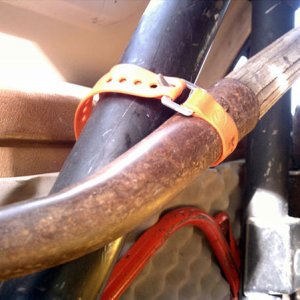 Ski straps used to secure tools to roll cage.