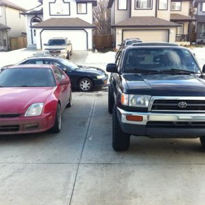 My (dirty) 4th Gen Honda Prelude besides my 3rd Gen 4runner SR5 4x4. Both have Manual tranny - Its the only way i like to drive!