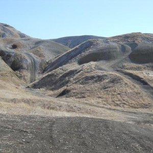 Some of the choices for climbing further into the badlands-style hills.