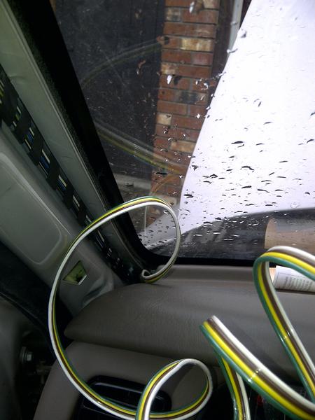 1 fish cable down through dash to left kick plate location