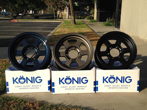 16x8" Konig Countersteer Type X Wheels : Dark Metallic Blue, Matte Bronze, Matte Black.

16" diameter
8" width
6x139.7mm bolt pattern
0mm offset
4.5" 