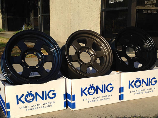 16x8" Konig Countersteer Type X Wheels : Dark Metallic Blue, Matte Bronze, Matte Black.

16" diameter
8" width
6x139.7mm bolt pattern
0mm offset
4.5" 