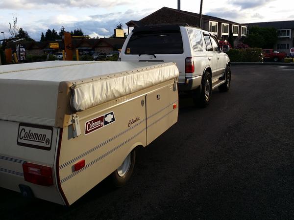 1997 4Runner towing the 1987 Coleman Columbia.
