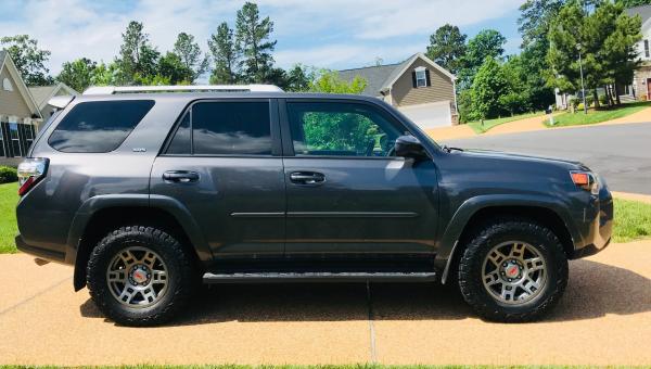 2014 SR5. Replaced the stock wheels with gray TRD wheels and wrapped them in BFG KO2's.