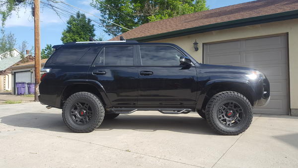 2016 5th Gen, 275/70/r17 Cooper Maxx st, 2 inch leveling kit, spidertrax wheel spacers, TRD rims and factory steps