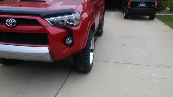 20x10 w/-12 offset from side on LF. 275/60/20 BFG KO tire view from front. Test fit Info to document specs of this size wheel on 5th gen 4R