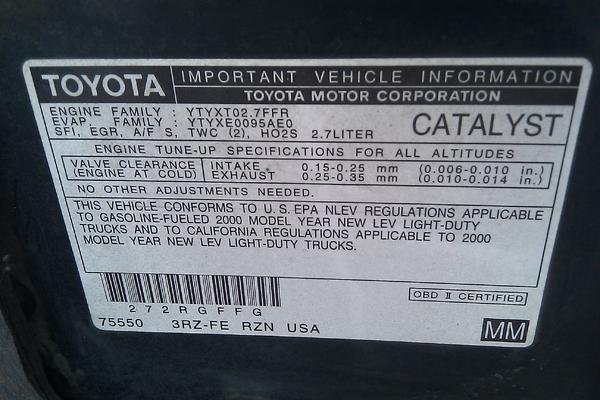 2KToyota 4Runner 3ZR-FE Label