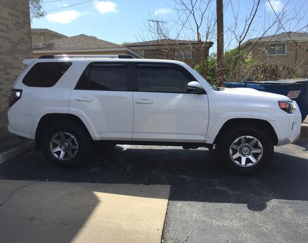 35% up front, 20% on rear and Limo on rear windshield, Weathertech Rain guards, just the basics