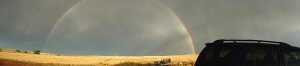 4Runner out at the farm after a storm with a double Rainbow