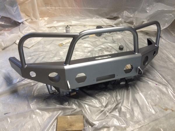 4x Innovations bumper after painting with POR 15 and a top coat of Rustoleum Dark Steel (out of a rattle can).