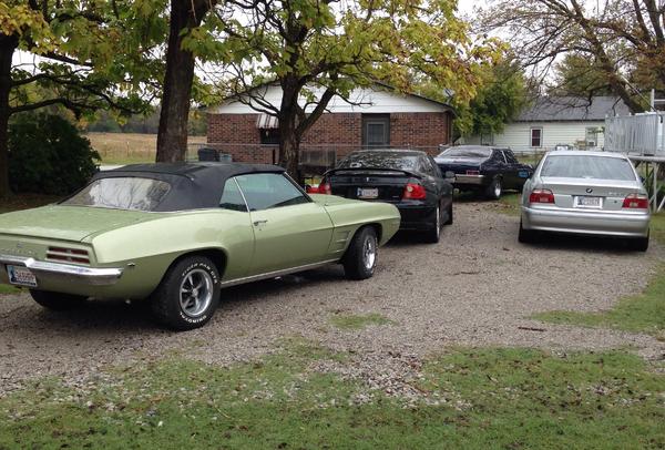 '69 Firebird, '04 GTO, '71 Nova and '03 BMW.