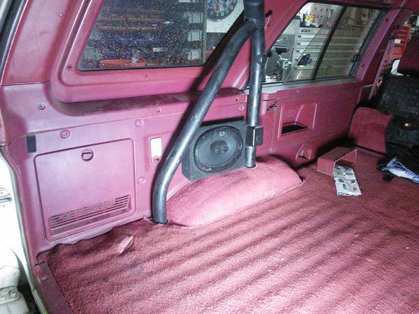 6x9 & box installed, main wire harness for rear runs on passenger side, just at the top of the box. Mark panel for speaker box location, remove panel 