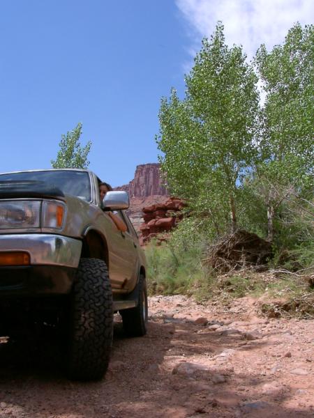 96 T4Runner.  Backing into a shady picnic spot. Near Moab, UT.