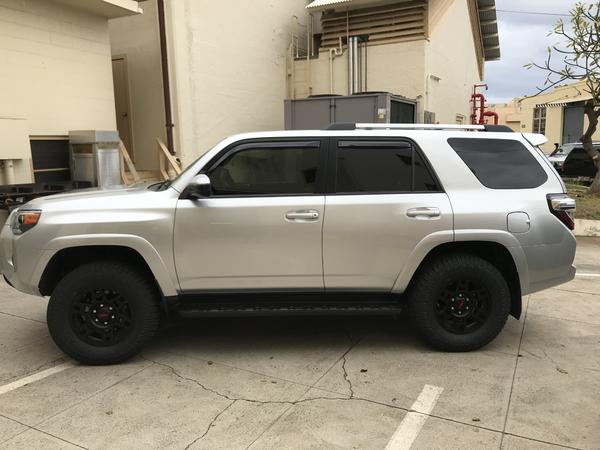 after bilstein 5100 set @1.75 sr5 2014 4runner 265/70/17 pro comp all terrain tires...TRD pro rims
