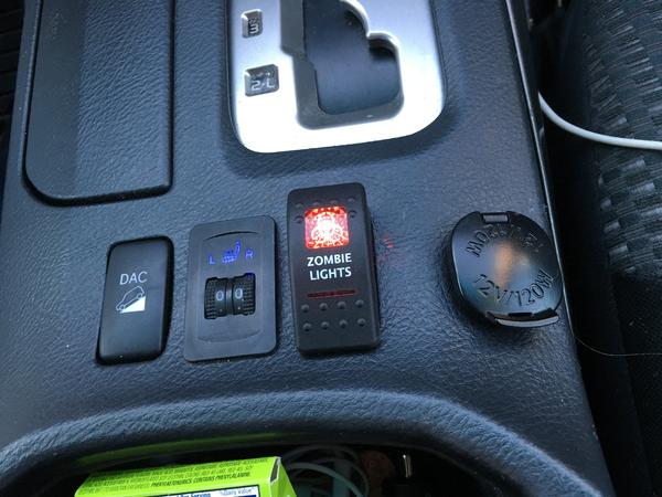 After market Heated seats
Custom Light box Zombie Switch
3rd gen 12 volt accessory (constant power from Aux Batt) on my 4th gen (I like to incorperate