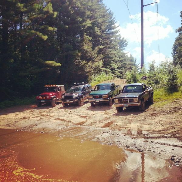 All the rigs posted up in front of the power lines.
