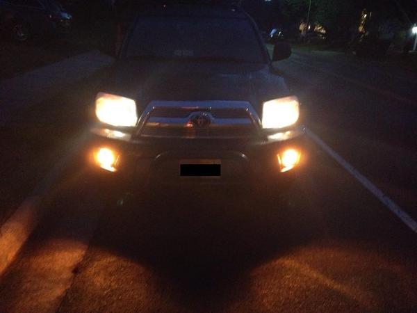 Amber fog light tint at night.