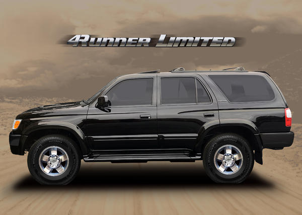 As my car is now: FJ Cruiser 16" x 7" machine rims. Black painted bumpers and plastic body trim. Chrome logos and badges. 2002 black grill. Front side