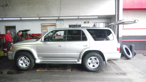 At Big O Tires waiting for my 2007 FJ 17 inch Wheels to be mounted on. Side view.