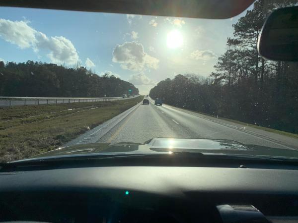 At some forward sun angles, the glare off the back of the scoop is excruciating (worse than the phone pic makes it look), and my daily commute has me 
