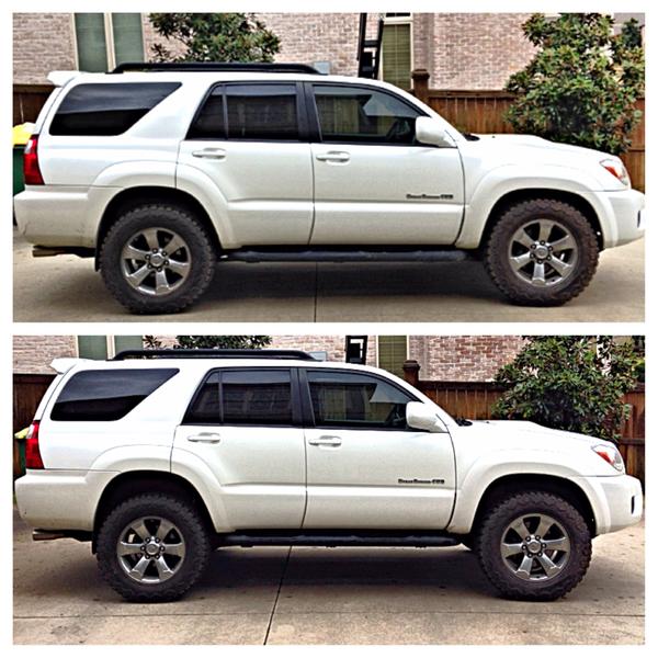 Before and after my Bilstein 5100 shocks. I have the front set to 2.5" and 1.5" spacers in the rear. Excuse the edit haha. A huge thank you to ARK_SWA