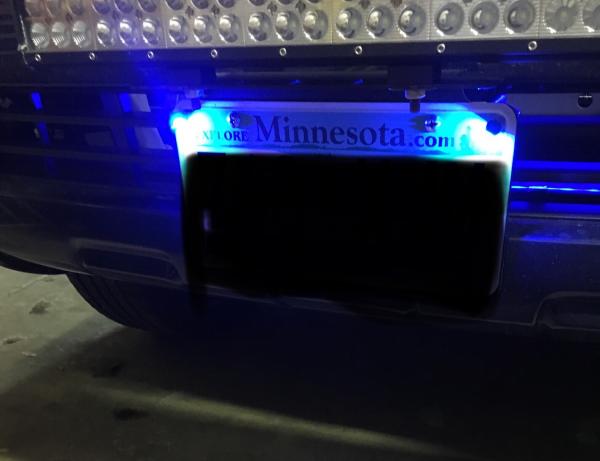 Blue bolt LEDs for front license plate