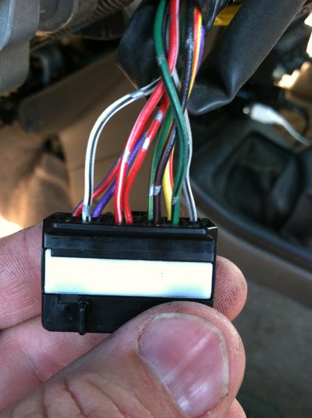 'Bottom' view of wires entering connector