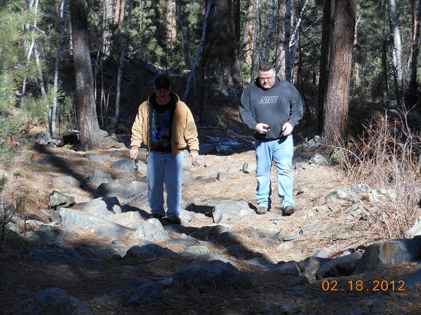 BucknutBob and Bigrupp scouting the best line to run.  There are lots of trails that look like this out there, and our nearly stock rigs did just fine