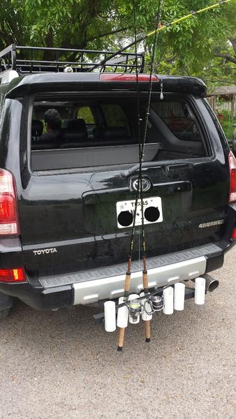 Built a custom hitch fishing rod holder