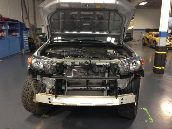 Bumper off, prepping for hidden winch mount.