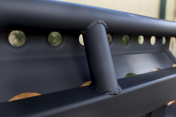 close up of some of the welds on our new C4 Fab Rock Sliders