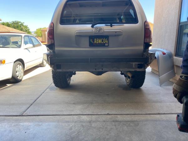 Coastal Offroad rear bumper with custom made swingarms. Another test fit photo.