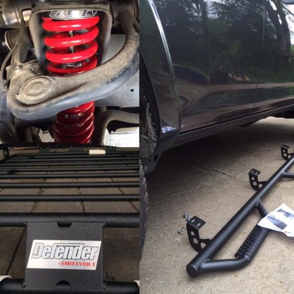 complete toytec boss 3" lift kit. adjustable coilovers up front, 2" springs in back. bump stops et... smittybilt defender roof rack, smittybilt hi lif