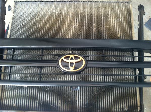 Couldn't leave the new grill grey. It had to be black to match my black hood. It doesn't look bad with a green car