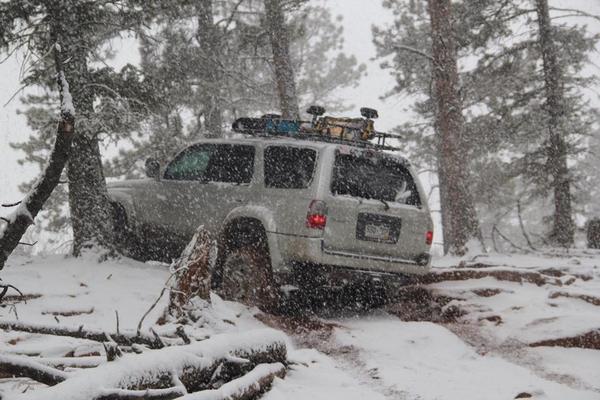 Couldn't see the trail well in the snow. We had to just wing it.