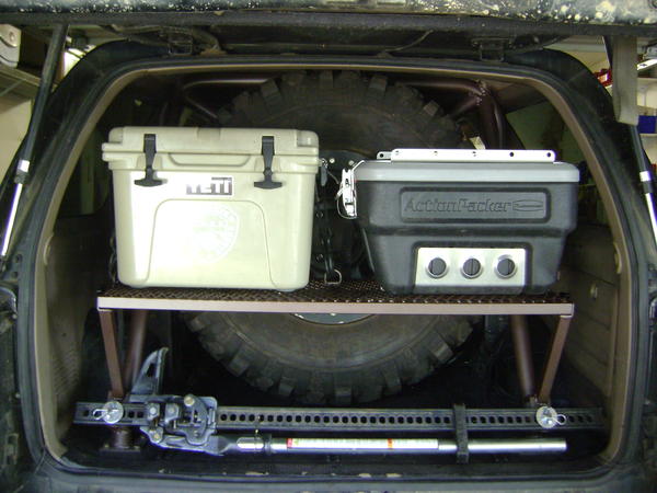 Custom removable rear shelf, and hi-lift mount