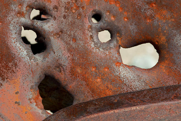 Detail of the door panel rust. No shooting allowed in Joshua Tree National Park, BTW