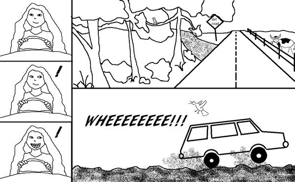 dirt road.

cows always wondering wtf i'm doing.
and yes, my hair is that long.
I drew this with my mouse. And I'm not right handed. xD