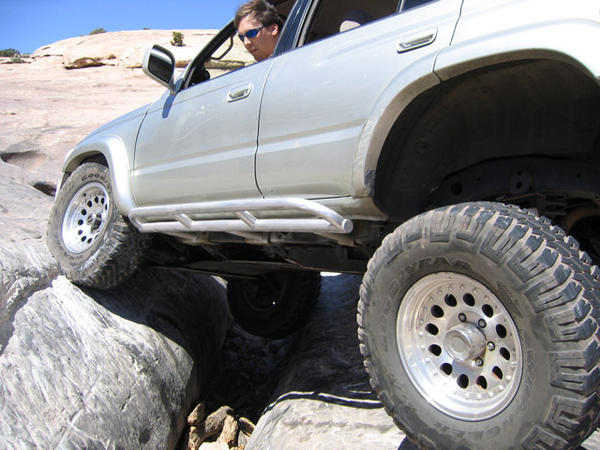 Driving across the Golden Crack on Moab's Golden Spike trail. This is going across it in the usual direction.