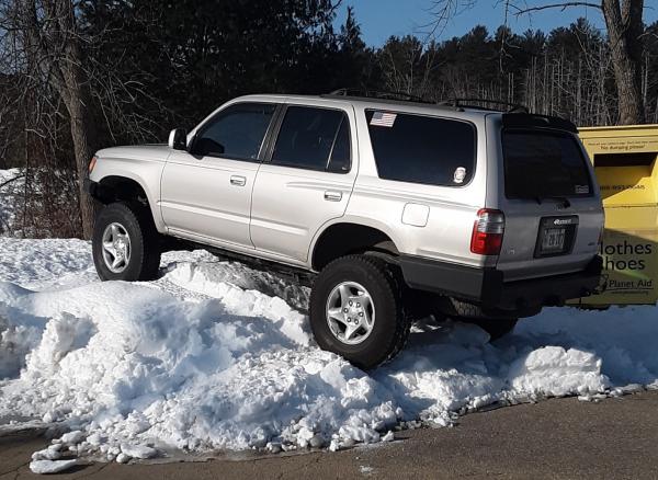 Driving my 98 up on the snow pile in my parking lot late winter