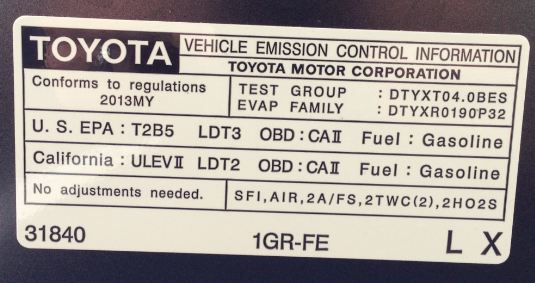 Emissions Sticker
